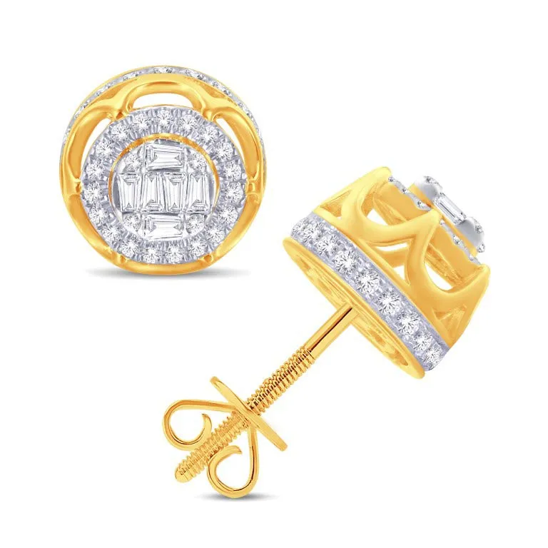 10 Karat Yellow Gold 0.50 Carat Diamond Flower Earrings-0128120-YG