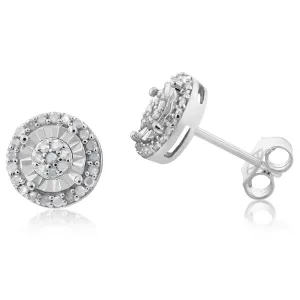 1/4 Carat Diamond Stud Earrings set with 18 Brilliant Diamonds in Sterling Silver