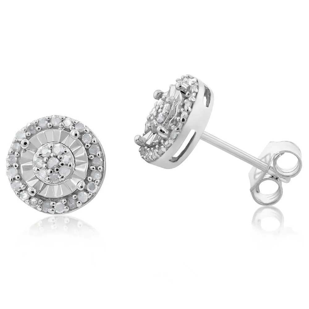1/4 Carat Diamond Stud Earrings set with 18 Brilliant Diamonds in Sterling Silver