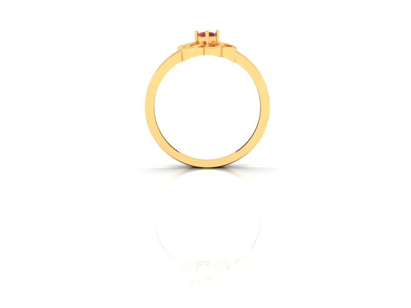 14k Floral Shape Gold Ring With A Red Stone