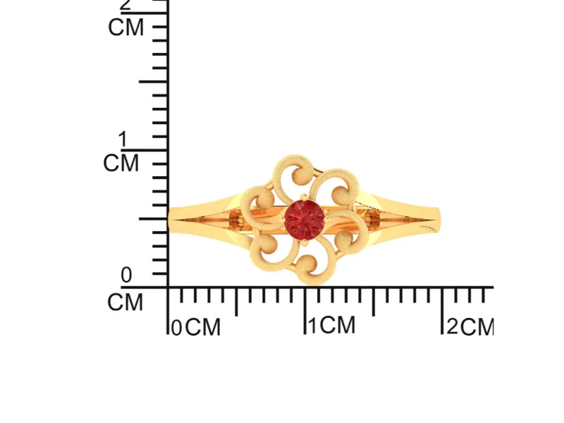 14k Floral Shape Gold Ring With A Red Stone