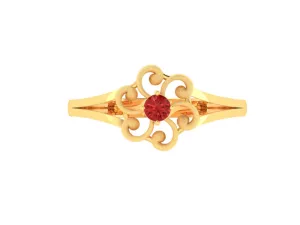 14k Floral Shape Gold Ring With A Red Stone