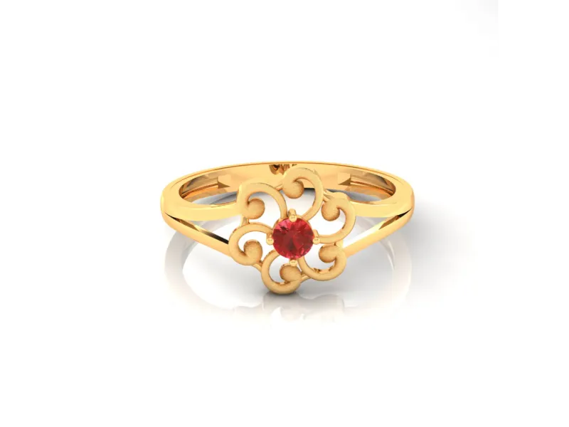 14k Floral Shape Gold Ring With A Red Stone
