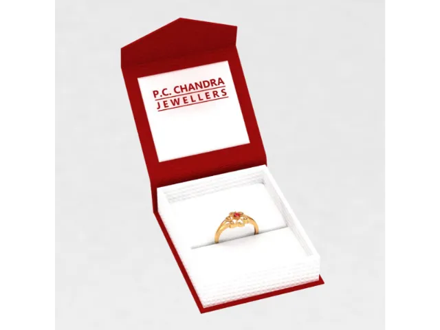 14k Floral Shape Gold Ring With A Red Stone