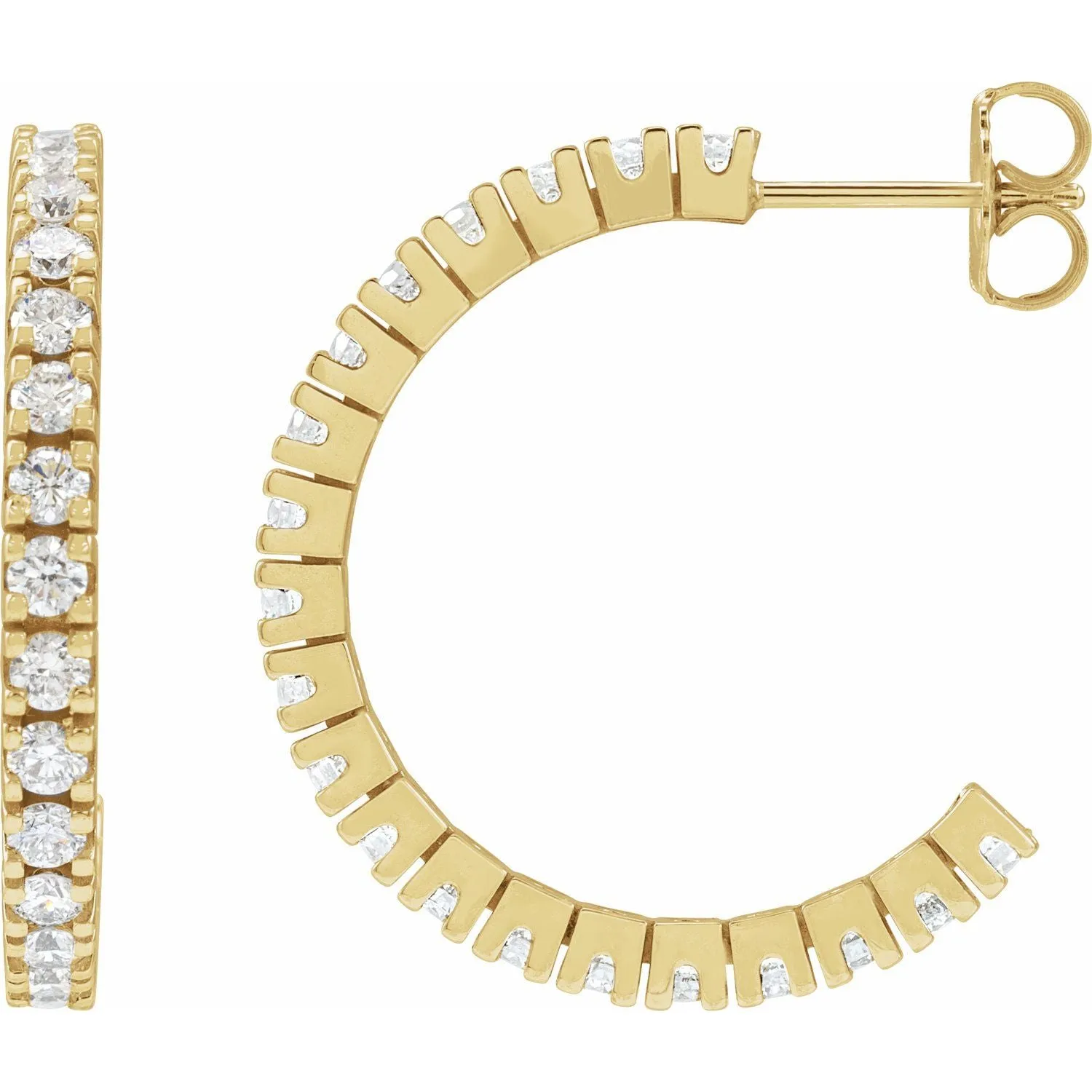14K Gold 1 5/8ct Lab-Grown Diamond Hoop Earrings Clarity SI, Color G-H