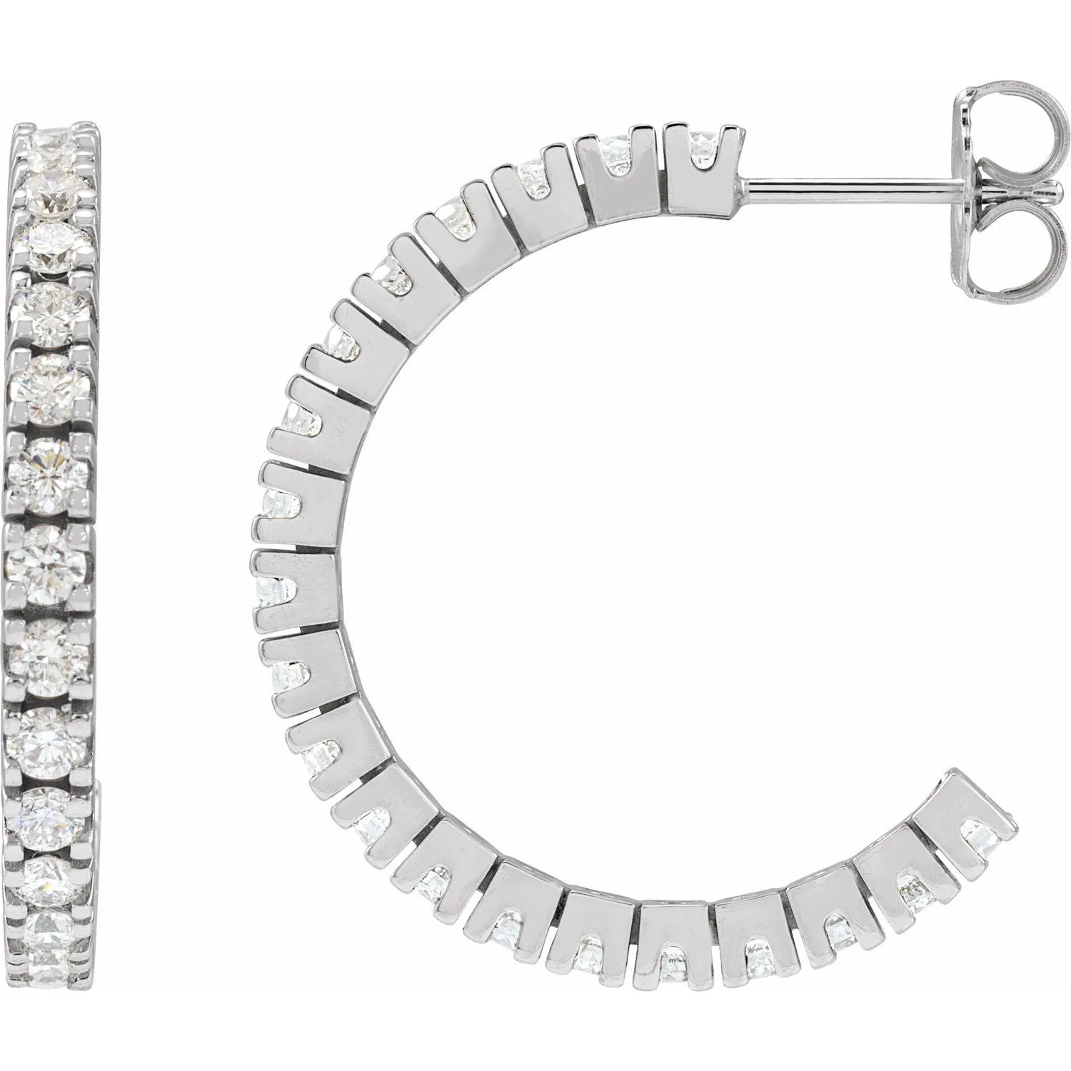 14K Gold 1 5/8ct Lab-Grown Diamond Hoop Earrings Clarity SI, Color G-H