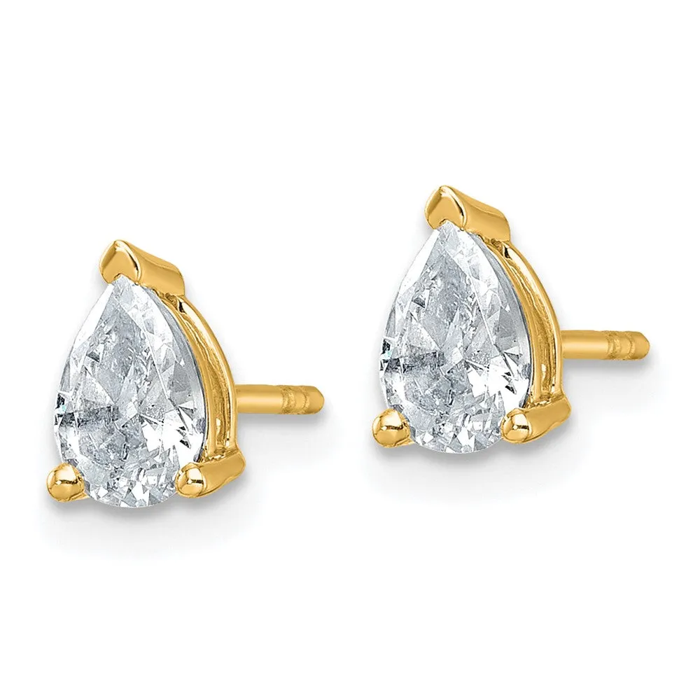 14k Gold 1 ct Pear Lab Grown Diamond Stud Earrings VS Clarity, G-H Color