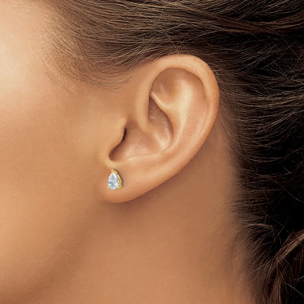 14k Gold 1 ct Pear Lab Grown Diamond Stud Earrings VS Clarity, G-H Color