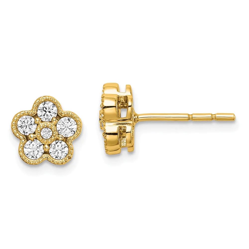 14k Gold 1/2 ct Lab Grown Diamond Floral Stud Earrings VS Clarity, D-E Color