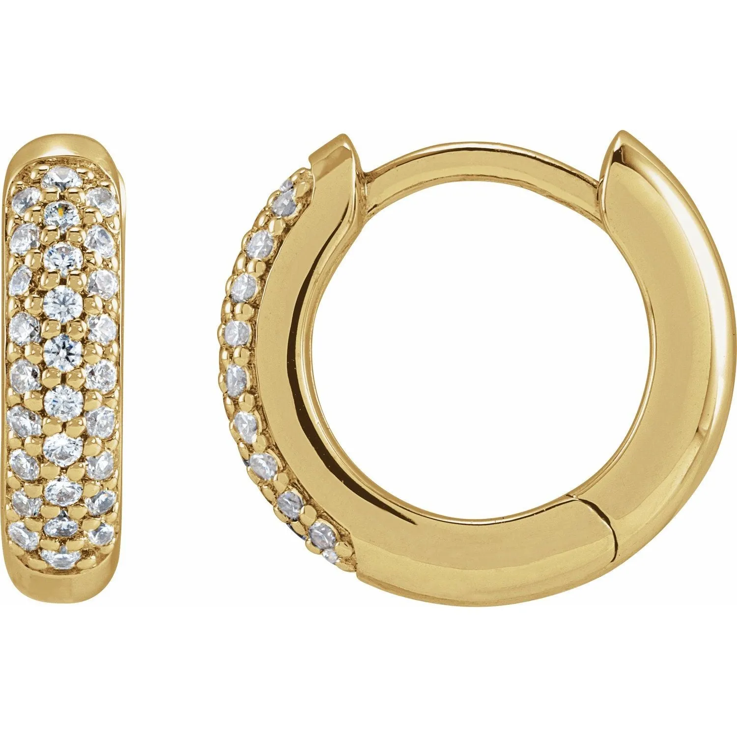 14K Gold 1/4ct Lab-Grown Diamond 12 mm Hinged Hoop Earrings Clarity SI, Color G-H