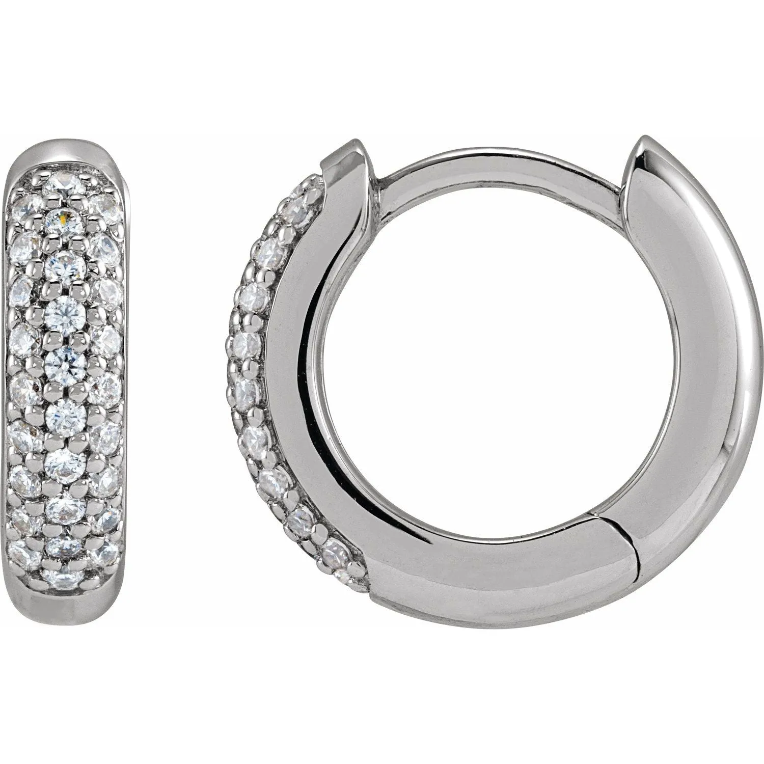 14K Gold 1/4ct Lab-Grown Diamond 12 mm Hinged Hoop Earrings Clarity SI, Color G-H