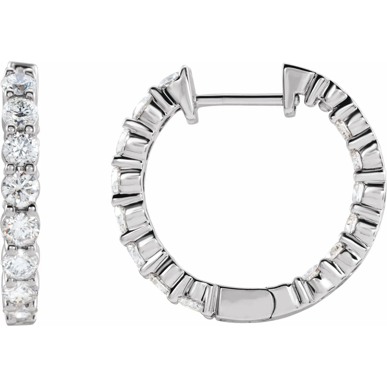 14K Gold 2ct Lab-Grown Diamond Inside-Outside Hinged Hoop Earrings Clarity VS, Color F-G