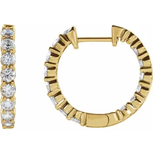 14K Gold 2ct Lab-Grown Diamond Inside-Outside Hinged Hoop Earrings Clarity VS, Color F-G