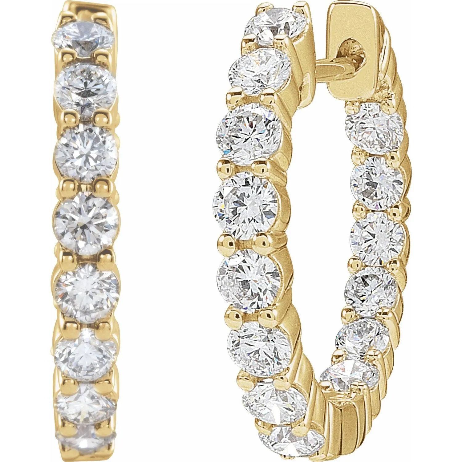 14K Gold 2ct Lab-Grown Diamond Inside-Outside Hinged Hoop Earrings Clarity VS, Color F-G