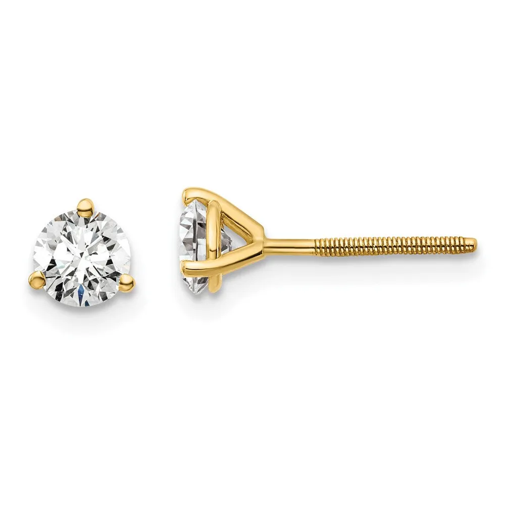 14k Gold 3/4 ct Round Lab Grown Diamond Stud Earrings Screw Back VS Clarity, D-E Color