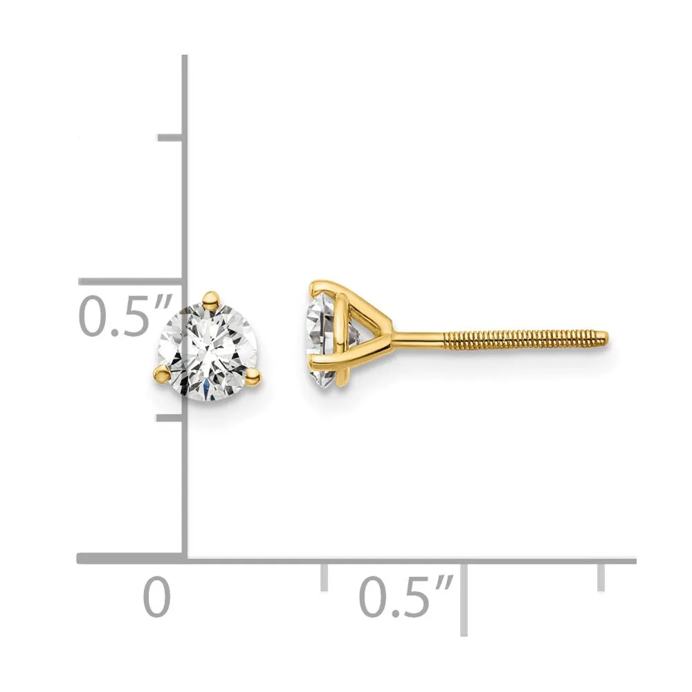 14k Gold 3/4 ct Round Lab Grown Diamond Stud Earrings Screw Back VS Clarity, D-E Color
