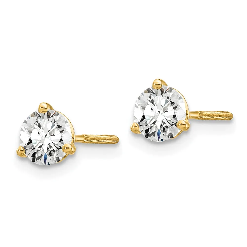 14k Gold 3/4 ct Round Lab Grown Diamond Stud Earrings Screw Back VS Clarity, D-E Color