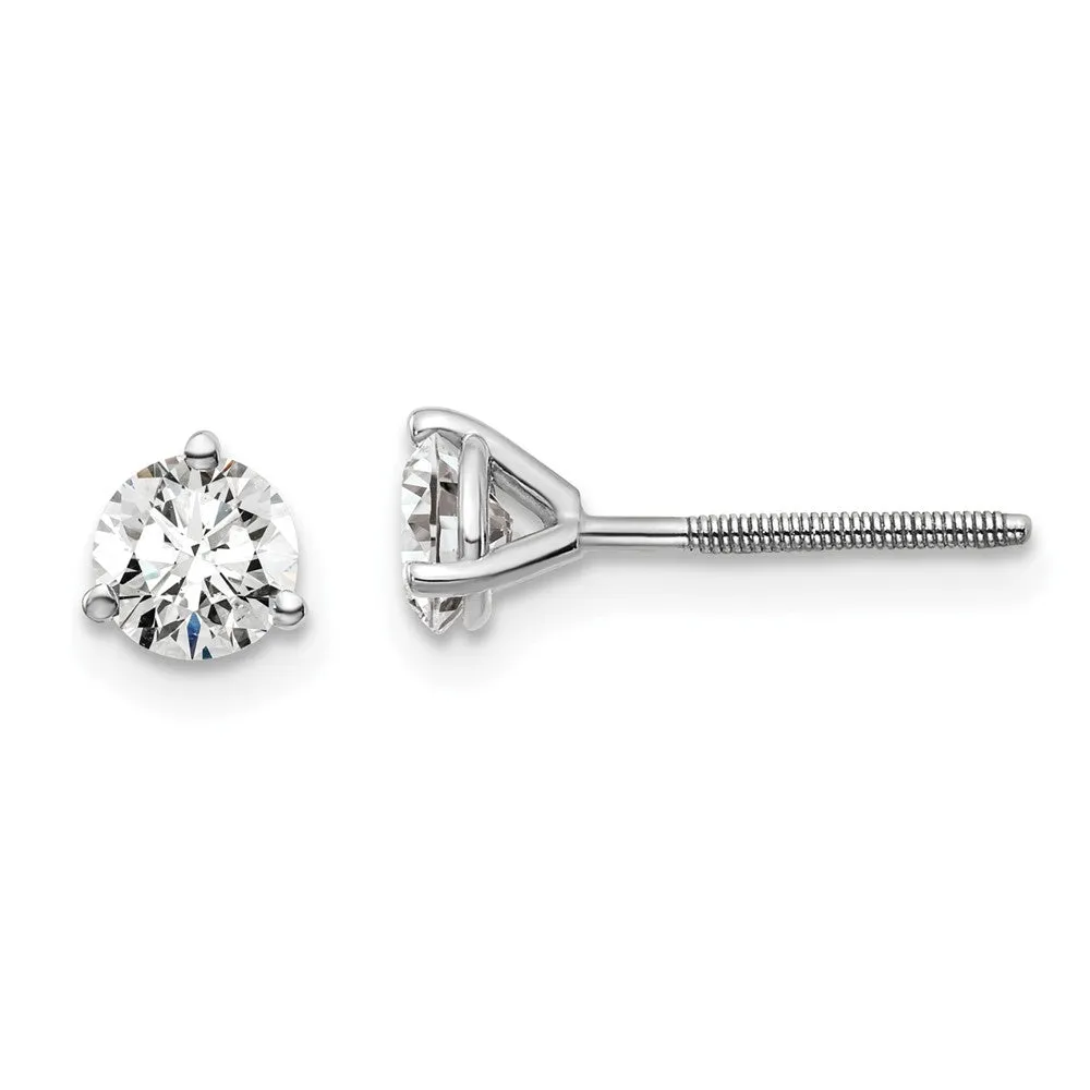 14k Gold 3/4 ct Round Lab Grown Diamond Stud Earrings Screw Back VS Clarity, D-E Color