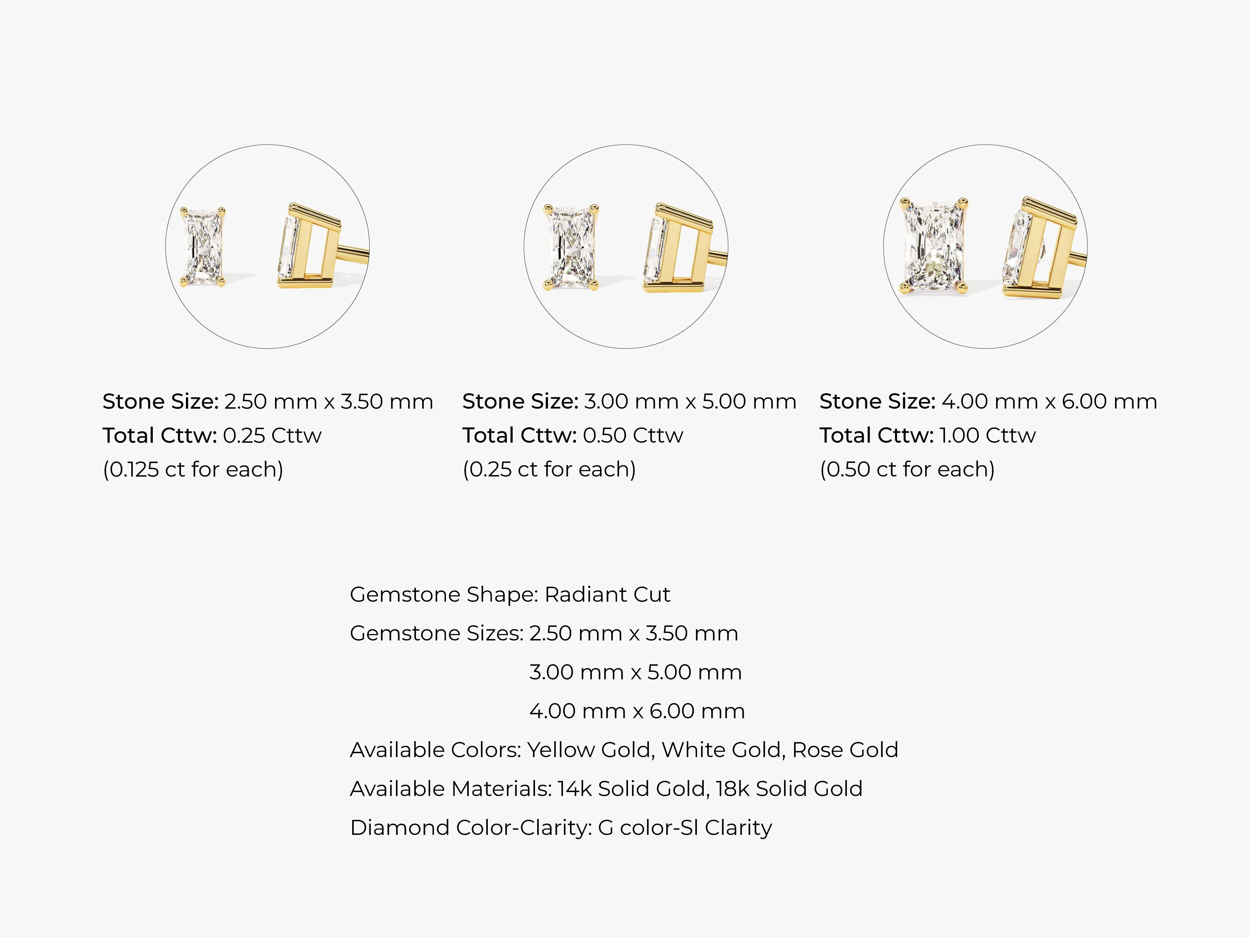 14k Gold Radiant Cut Moissanite Stud Earrings (1.00 ct tw)