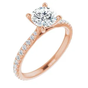 14K Rose  6.5 mm Round Forever One Lab-Grown Colorless Moissanite and 3/8 CTW Natural Diamond Engagement Ring