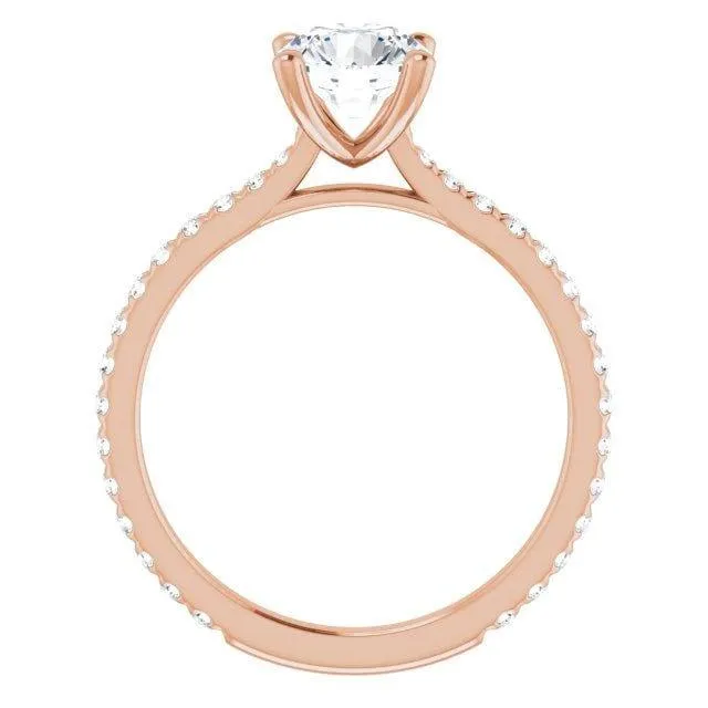 14K Rose  6.5 mm Round Forever One Lab-Grown Colorless Moissanite and 3/8 CTW Natural Diamond Engagement Ring