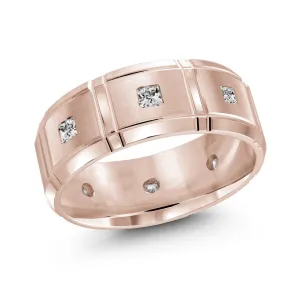 14K Rose Gold with Inlaid Diamonds Ring from the Executif Collection by Malo - FJMD-014-8P40