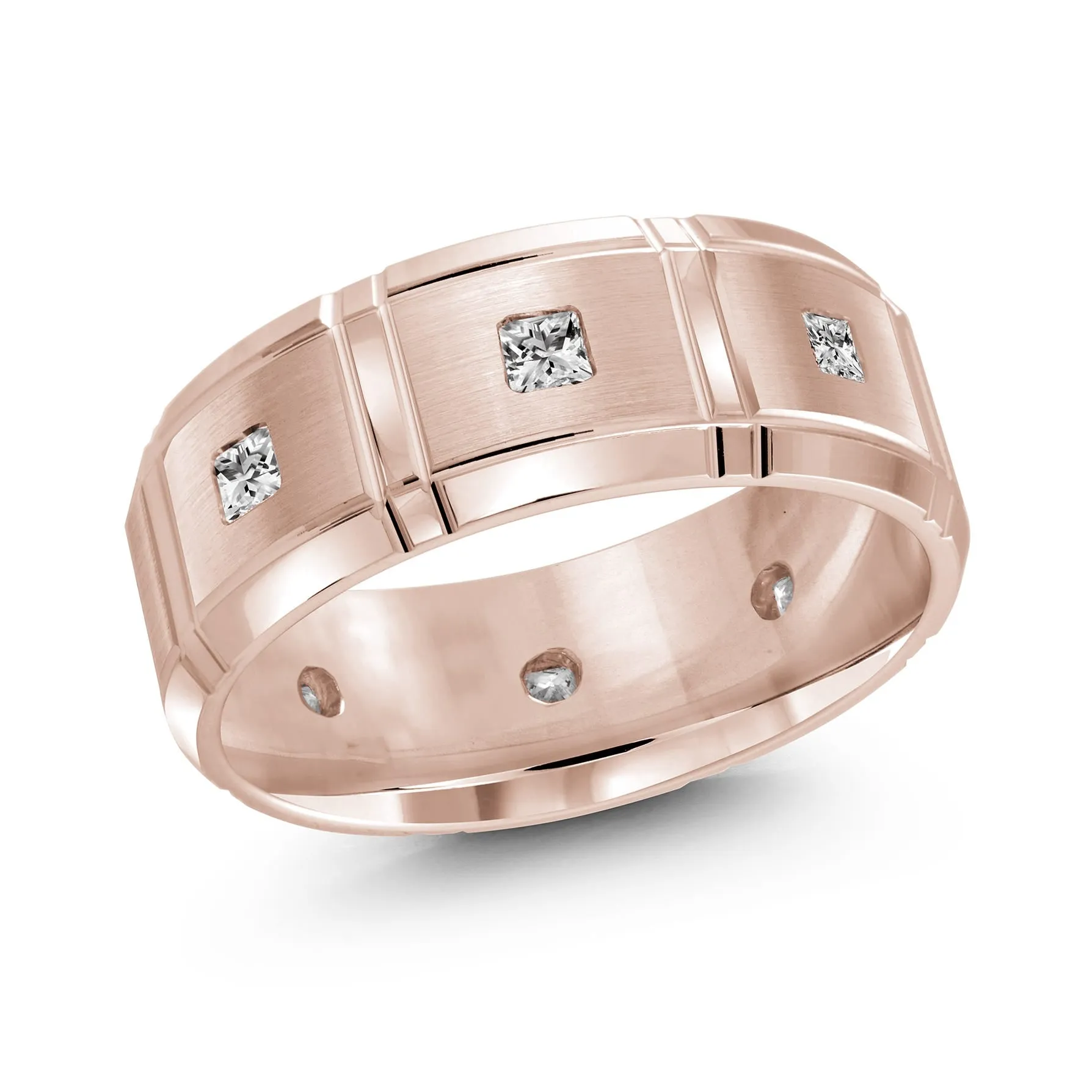 14K Rose Gold with Inlaid Diamonds Ring from the Executif Collection by Malo - FJMD-014-8P40