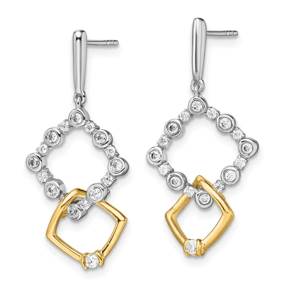 14K Two-Tone Gold 0.40 ct Lab Grown Diamond Fancy Square Drop Dangle Earrings VS Clarity, G-H Color