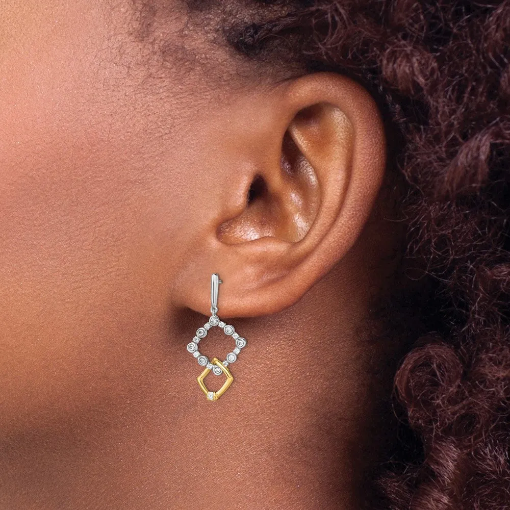 14K Two-Tone Gold 0.40 ct Lab Grown Diamond Fancy Square Drop Dangle Earrings VS Clarity, G-H Color