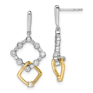 14K Two-Tone Gold 0.40 ct Lab Grown Diamond Fancy Square Drop Dangle Earrings VS Clarity, G-H Color