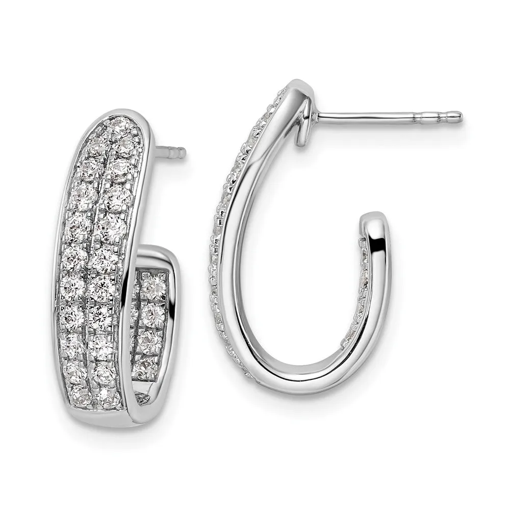 14K White Gold 1 ct Lab Grown Diamond In and Out J- Hoop Earrings VS Clarity, G-H Color