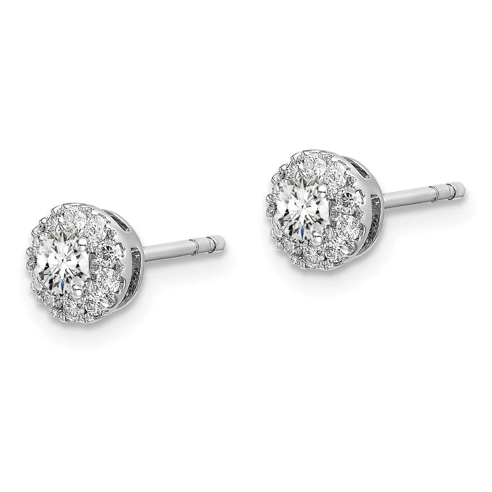 14K White Gold 1/2 ct Lab Grown Diamond Round Halo Stud Earrings VS Clarity, G-H Color