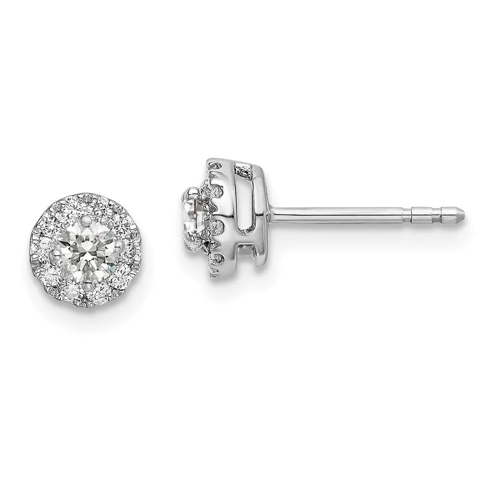 14K White Gold 1/2 ct Lab Grown Diamond Round Halo Stud Earrings VS Clarity, G-H Color