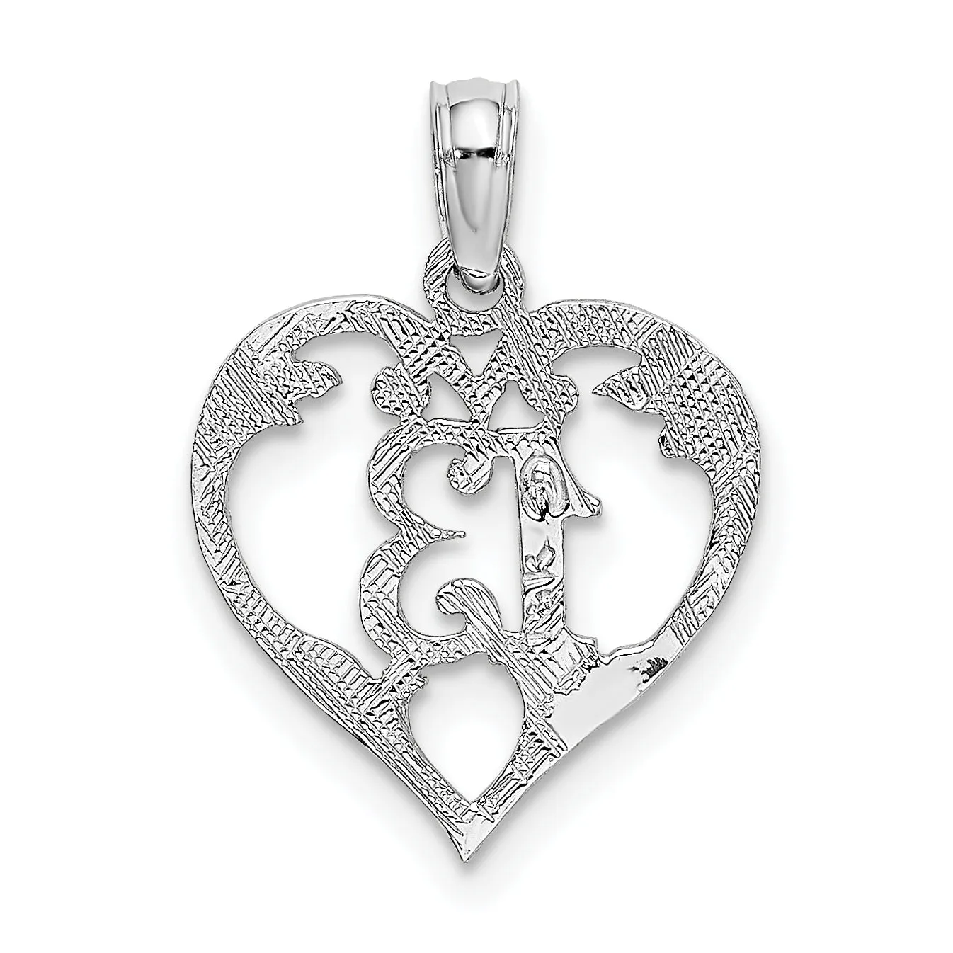 14k White Gold 13 in Heart Cut-out Design Pendant