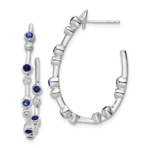 14k White Gold 1/5 ct Lab Grown Diamond and Blue Sapphire Hoop Earrings VS Clarity, D-E Color
