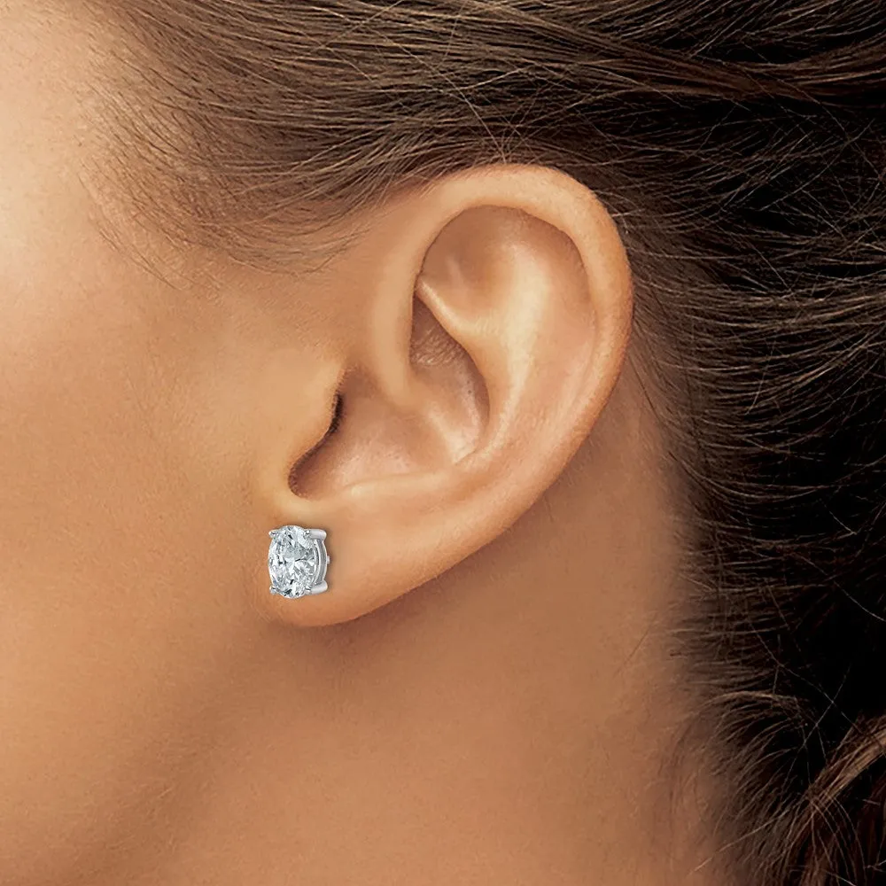 14k White Gold 2 ct Oval Lab Grown Diamond Stud Earrings VS Clarity, D-E Color