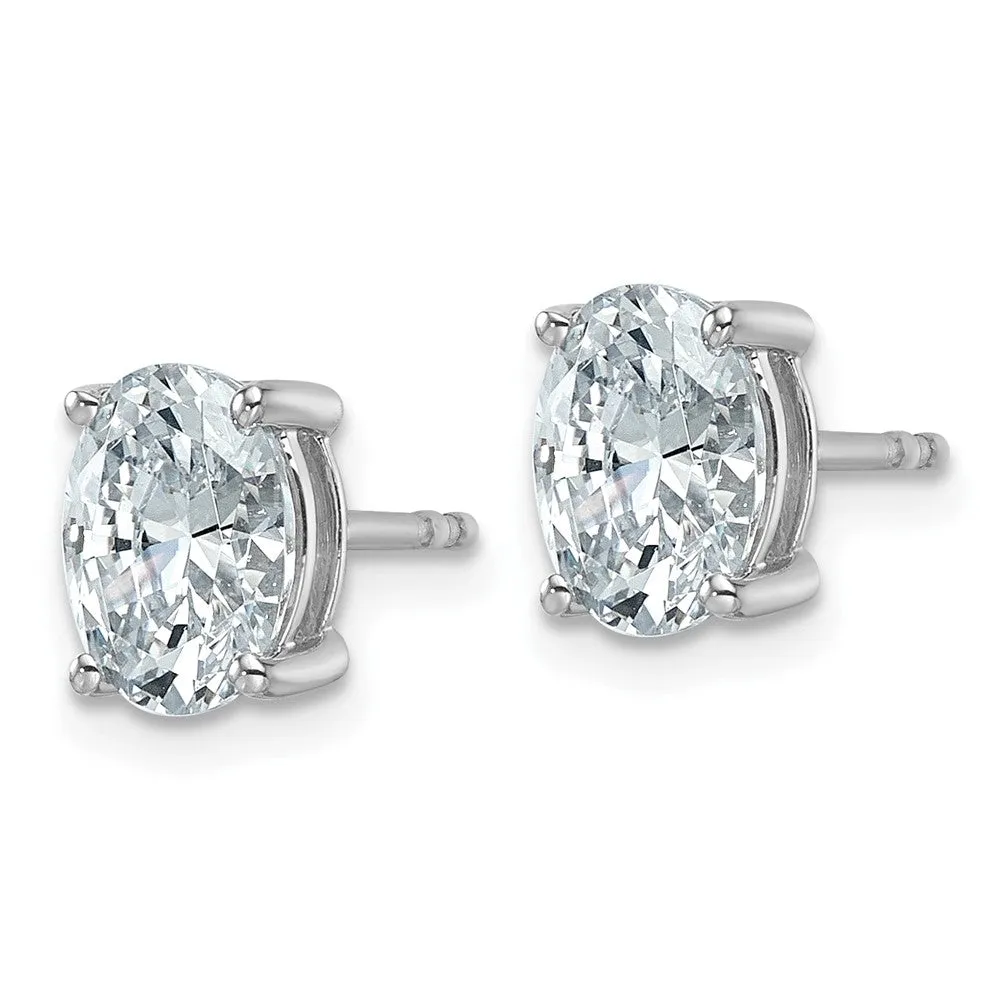 14k White Gold 2 ct Oval Lab Grown Diamond Stud Earrings VS Clarity, D-E Color