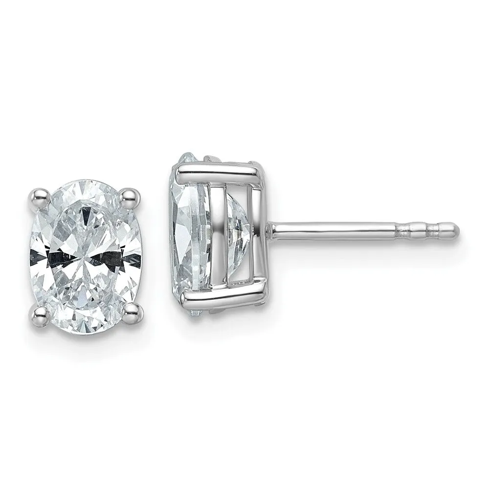 14k White Gold 2 ct Oval Lab Grown Diamond Stud Earrings VS Clarity, D-E Color