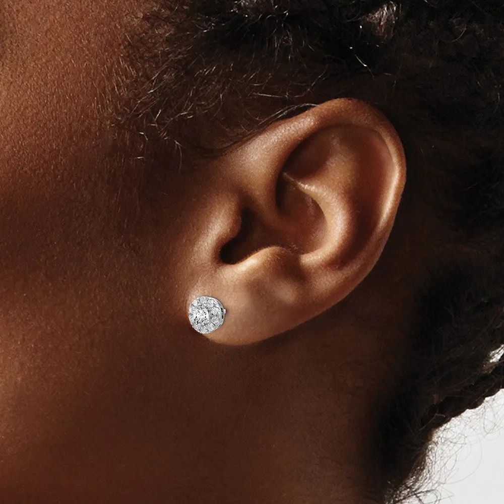 14K White Gold 3/4 ct Lab Grown Diamond Round Halo Stud Earrings VS Clarity, G-H Color