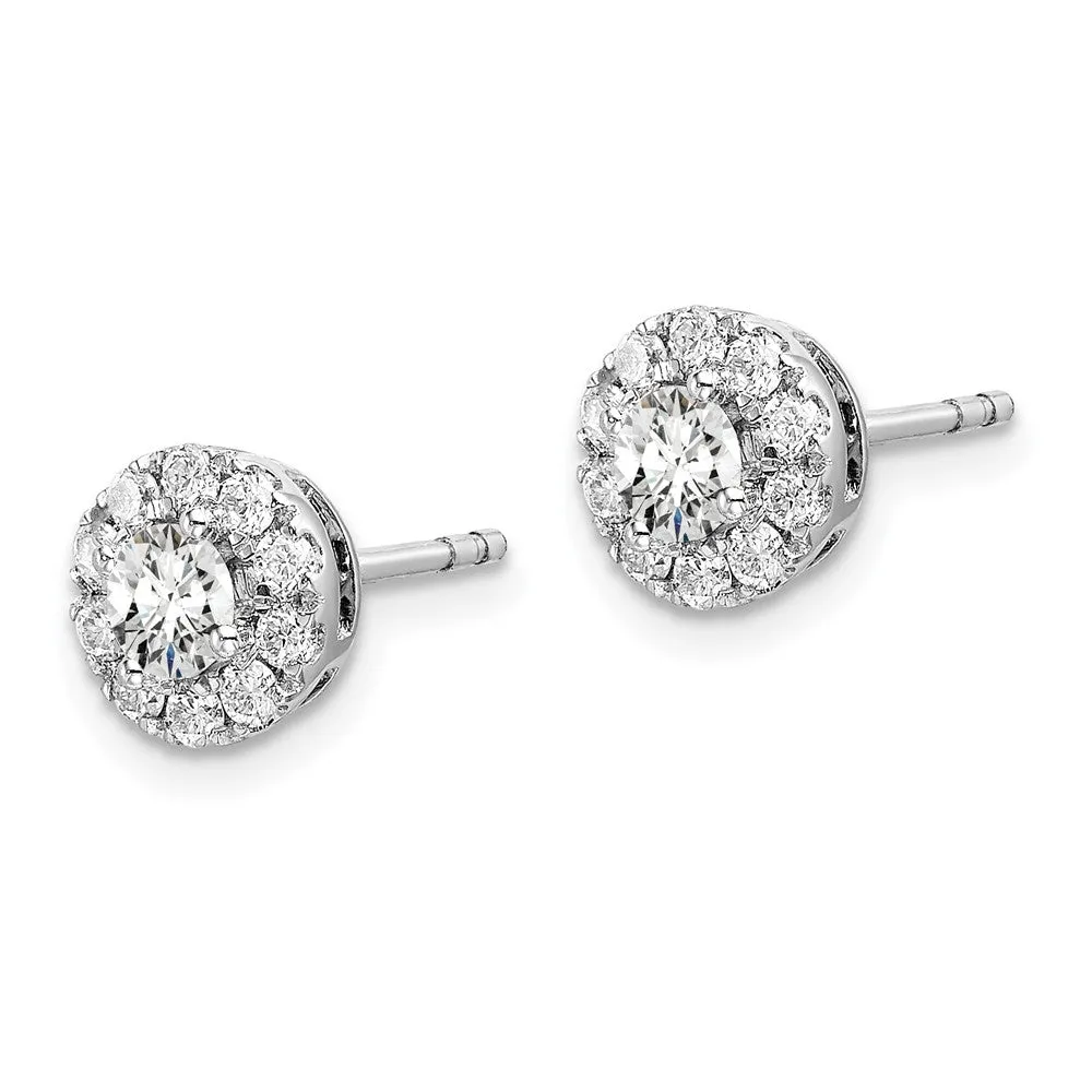 14K White Gold 3/4 ct Lab Grown Diamond Round Halo Stud Earrings VS Clarity, G-H Color