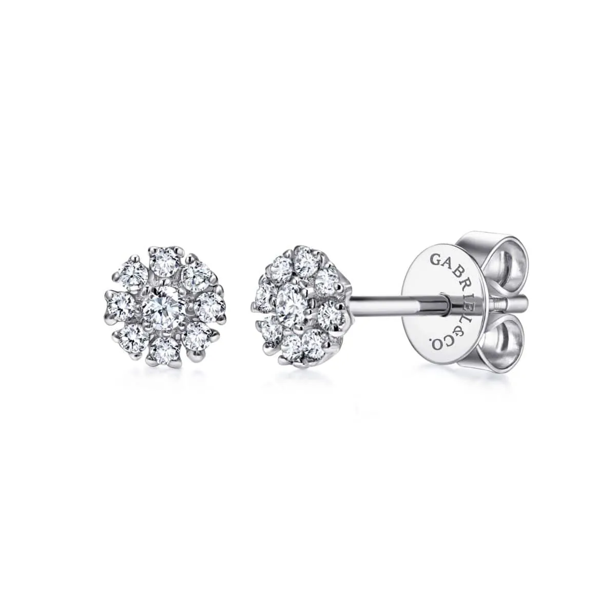 14K White Gold Floral Round Diamond Stud Earrings - EG12377W45JJ