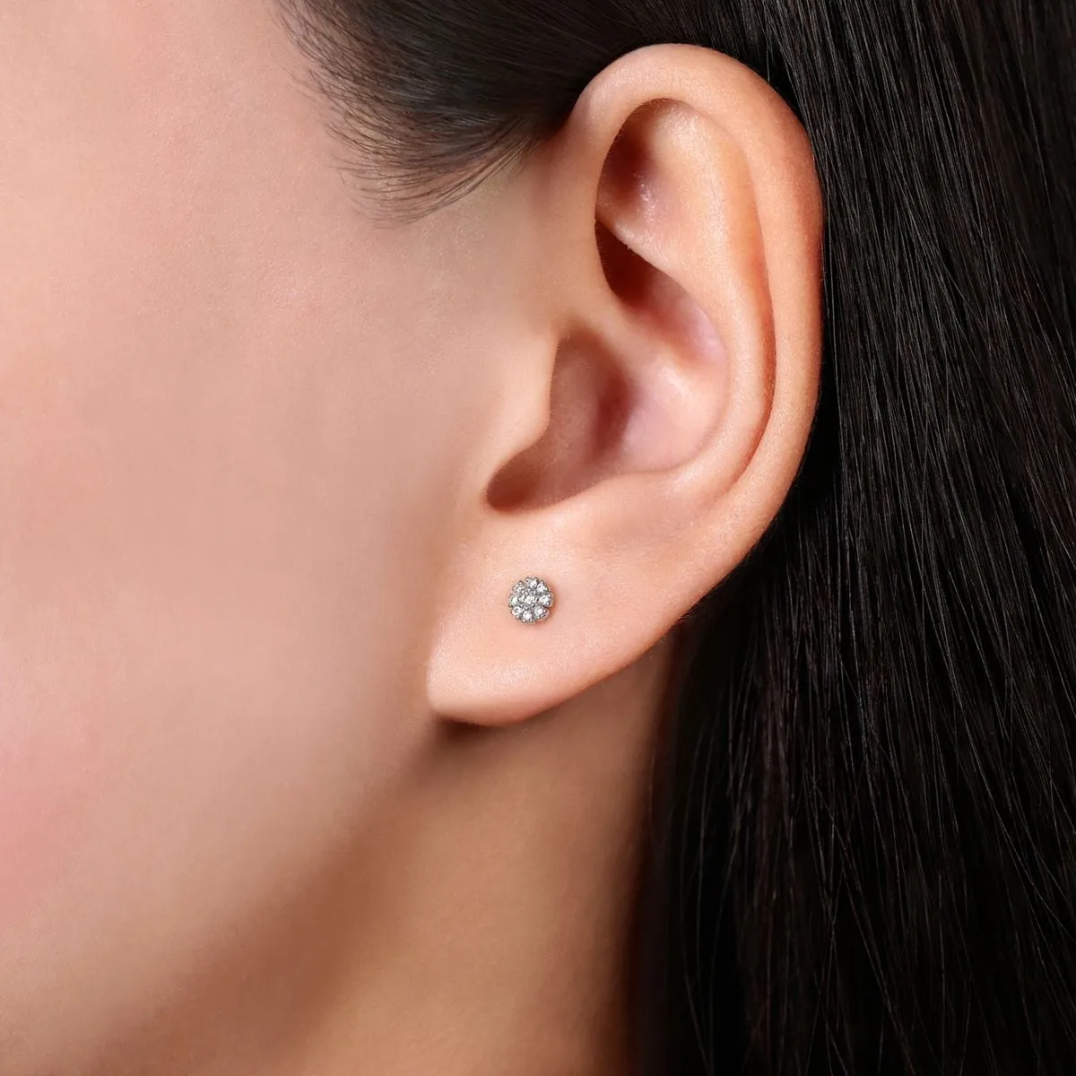 14K White Gold Floral Round Diamond Stud Earrings - EG12377W45JJ