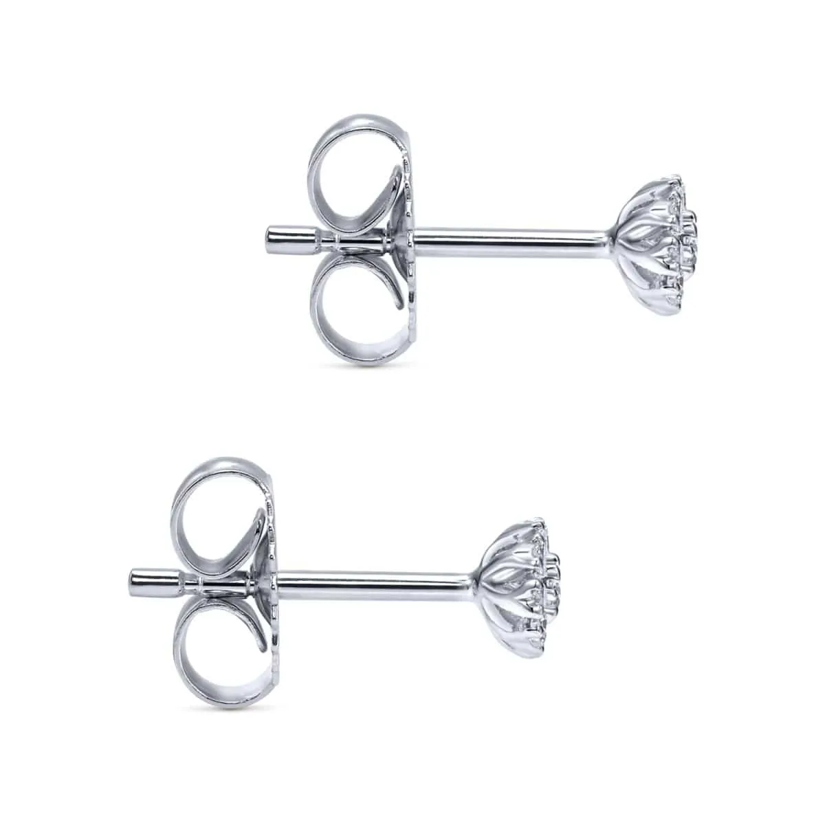 14K White Gold Floral Round Diamond Stud Earrings - EG12377W45JJ
