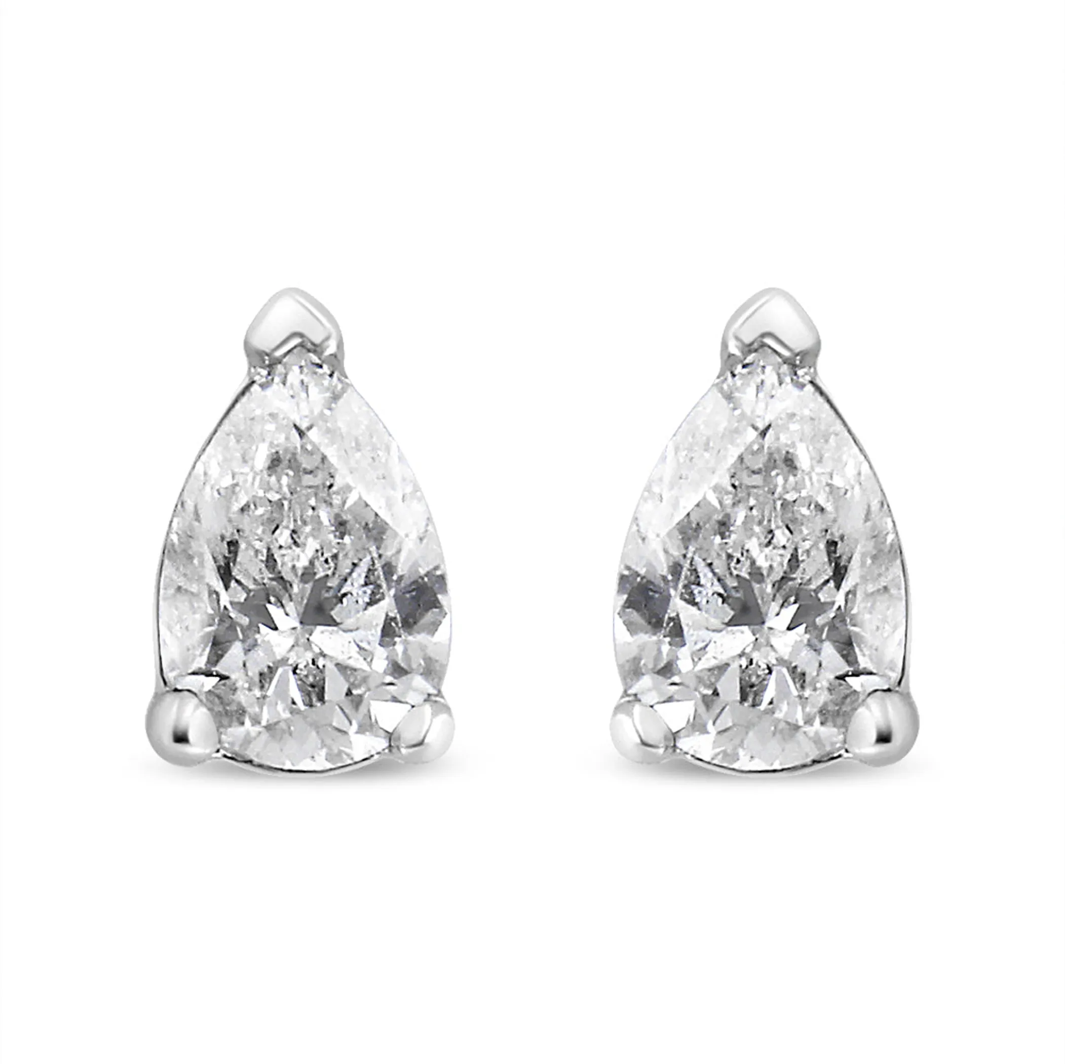 14K White Gold Pear Shape Solitaire Lab Grown Diamond Stud Earrings (F-G Color, VS2-SI1 Clarity)