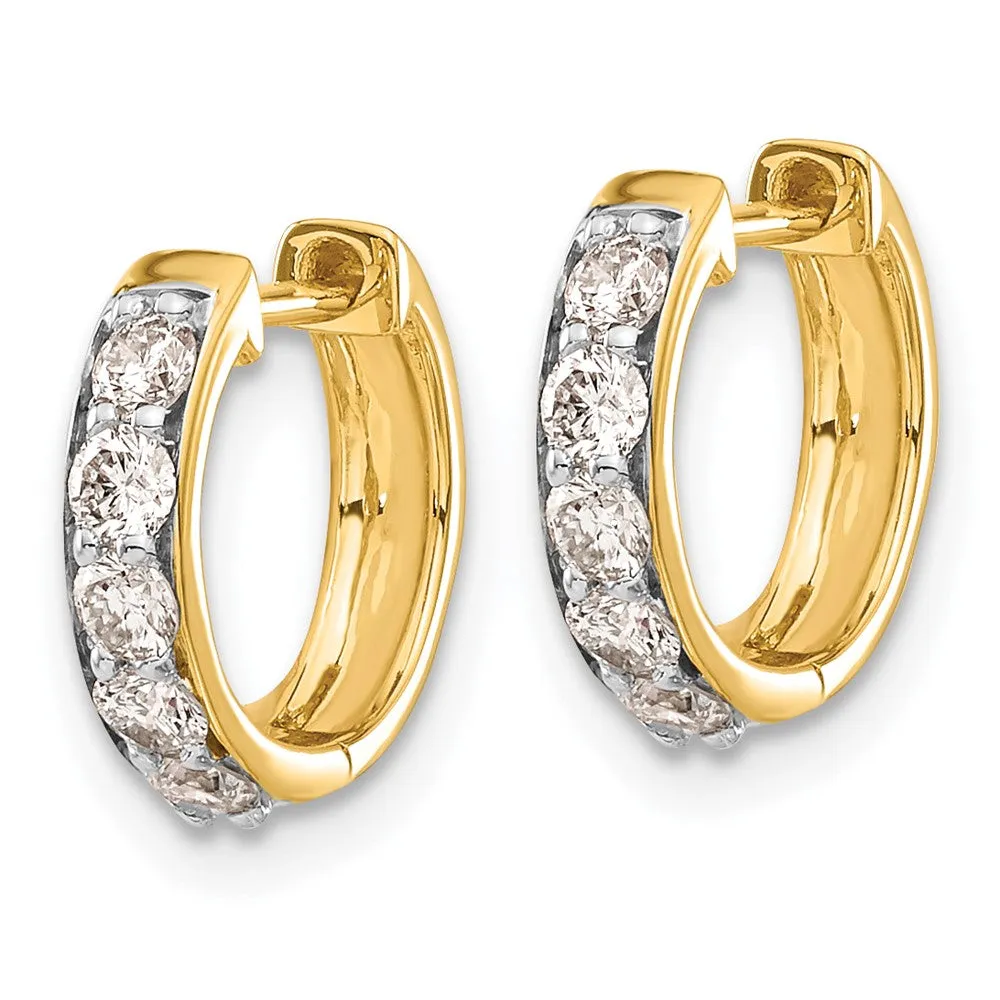 14k Yellow Gold 1/2 ct Lab Grown Diamond Hinged Hoop Earrings VS Clarity, G-H Color