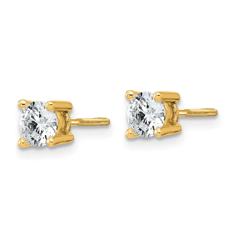 14k Yellow Gold 3/4 ct Round Lab Grown Diamond Stud Earrings Screw Back VS Clarity, G-H Color