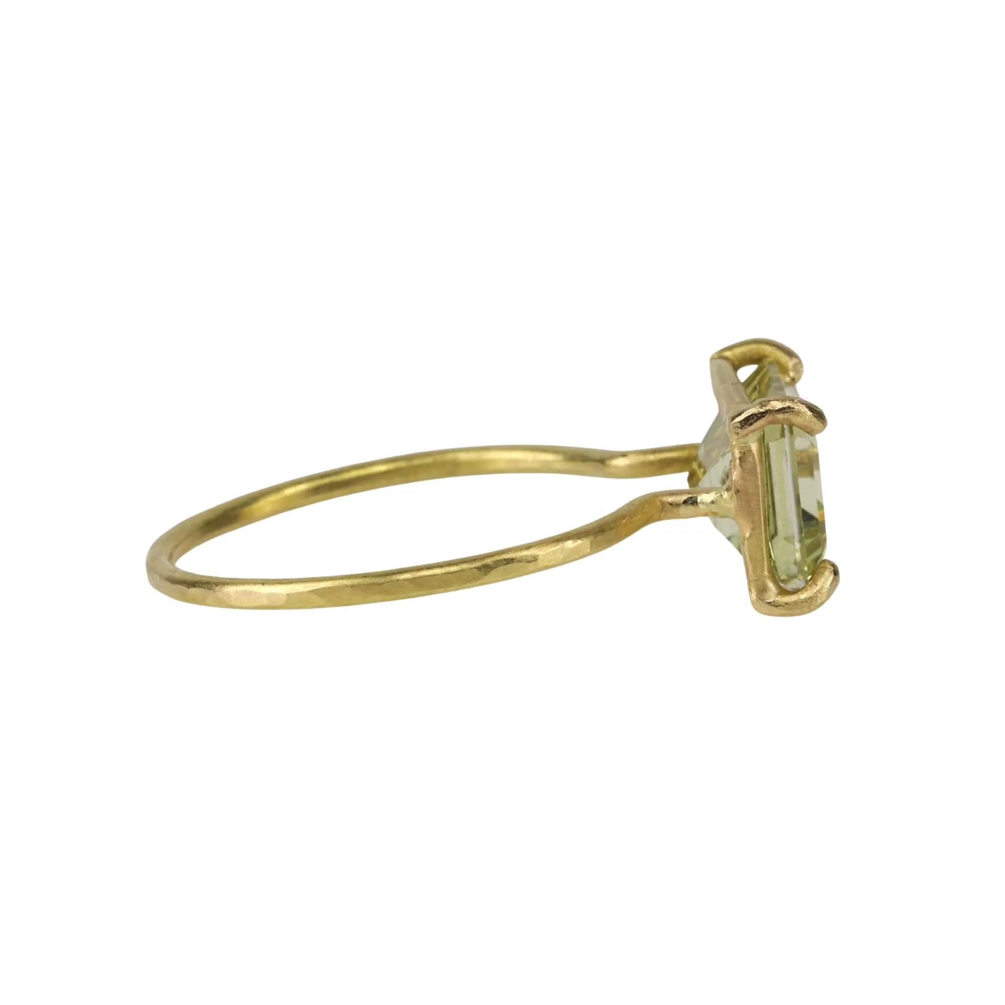 18 Karat Yellow Gold Prong-Set Emerald Cut Citrine Mini Gem Ring
