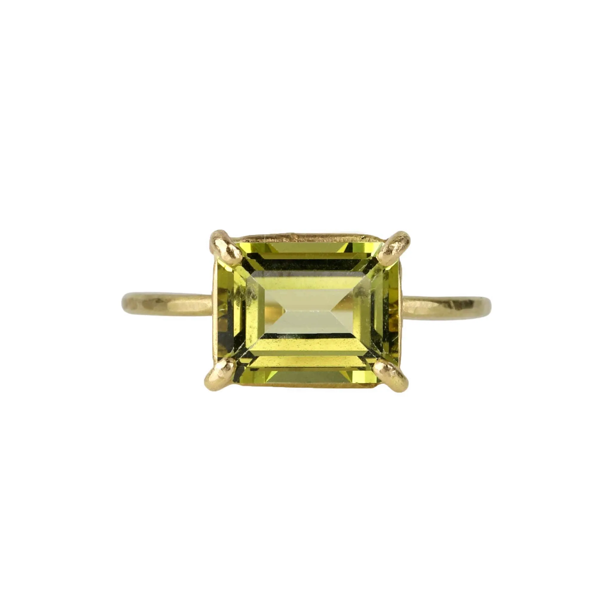 18 Karat Yellow Gold Prong-Set Emerald Cut Citrine Mini Gem Ring