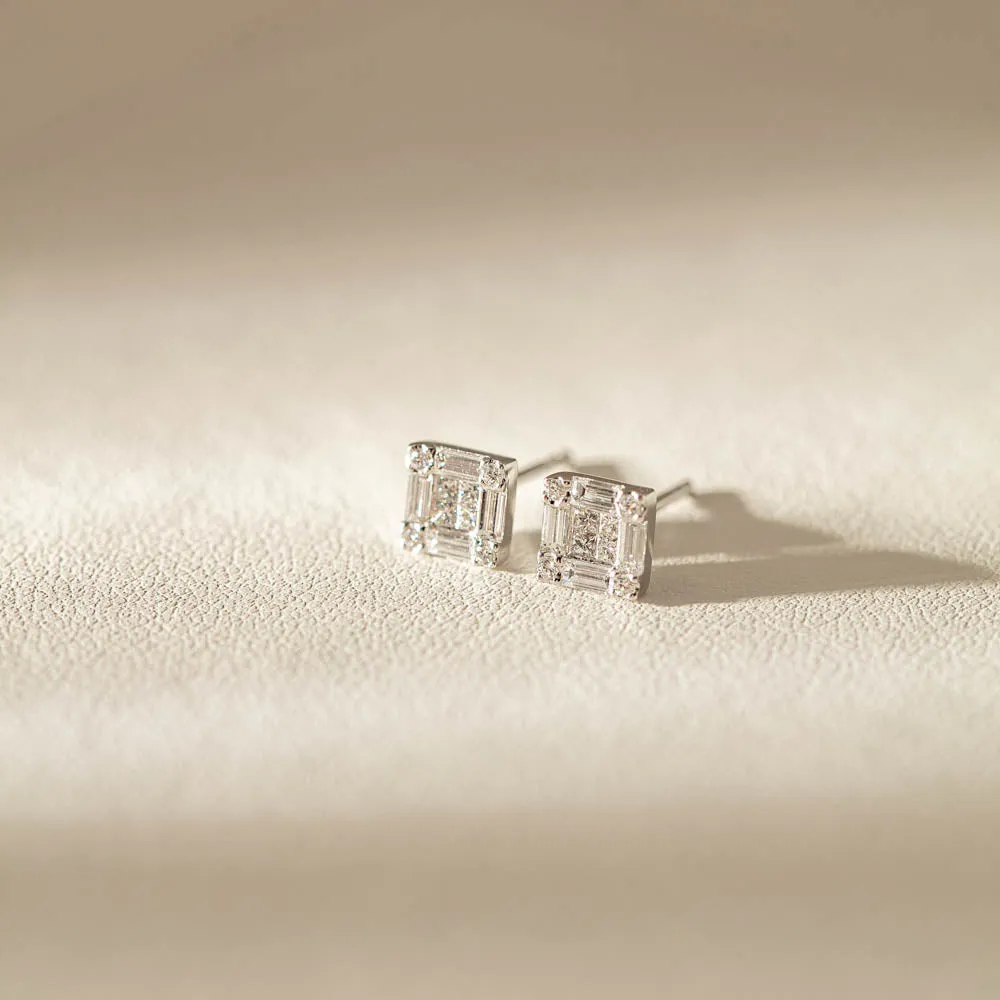 18ct White Gold Diamond Quattro Stud Earrings