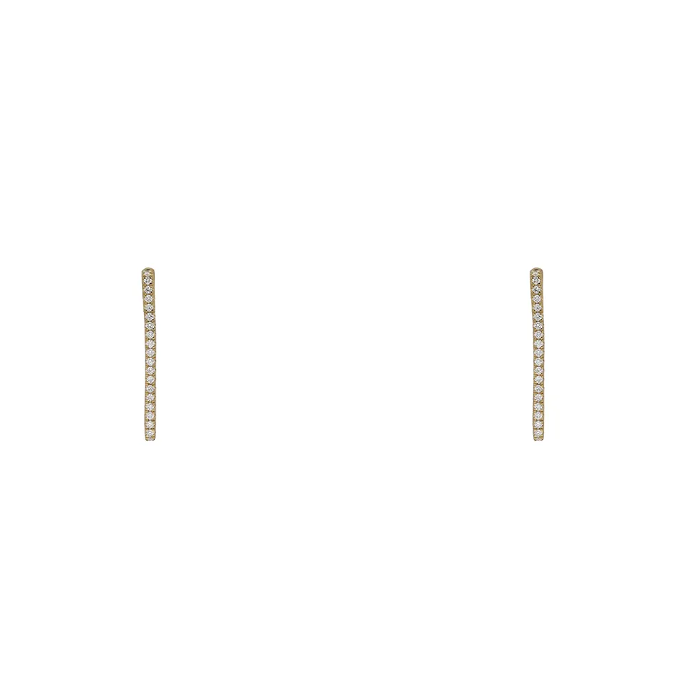 18ct Yellow Gold Diamond Rectangle Hoop Earrings